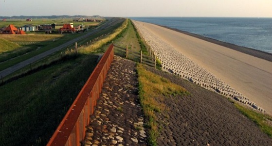 Different types of revetments on a sea dike (Hondsbossche zeewering).