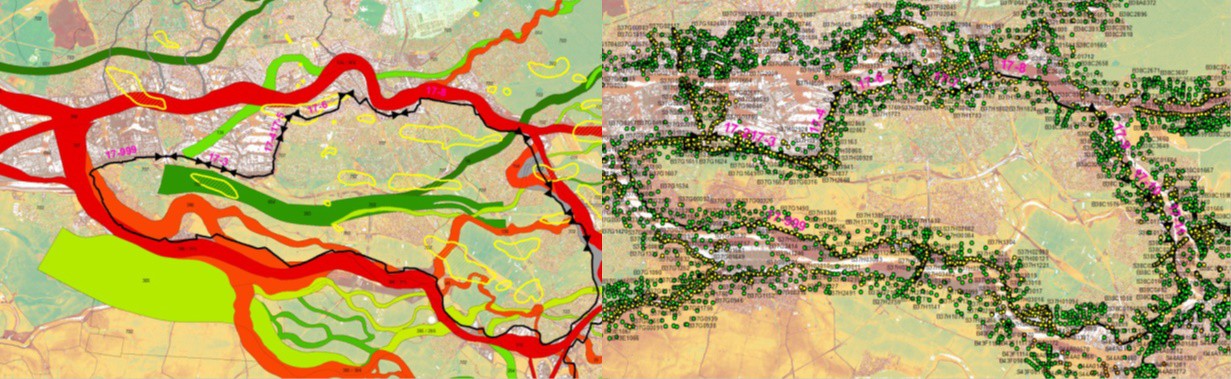 Data used for D-Soil (left: geological map of river patterns; left: drilling and penetration tests)